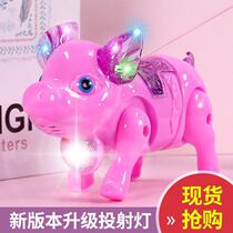 Rope pull wire Little pig baby children crawling toddler puzzle music Light toy hand rope traction can be towed