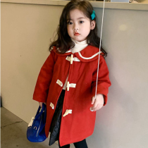Girl Springtime Child Jacket Children Foreign Air Clip Cotton Buffalo Horn Button Big Clothes Baby Trendy College Wind Warm Children Clothing