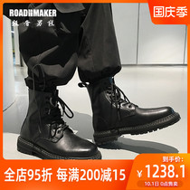 ROADMAKER British Martin Boots Men Leather High Gong Boots Black Joker Locomotive Boots Casual Leather Boots
