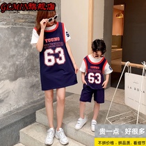 Parent-Child summer new dress cotton short-sleeved mother and son dress Net Red Boy Sports Basketball suit set