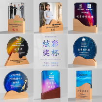  Crystal color printing trophy customization Custom creative color wooden medal free lettering champion honor award production