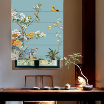 Misty time Roman curtain new Chinese landscape flowers and birds curtain living room study bedroom electric shading lifting curtain