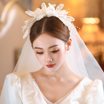 Certificate of veil photo props Super Xiansen lace senior bride registration Princess ritual sense headwear wedding dress