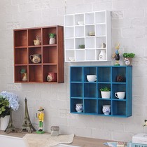 Cup display grid new Chinese style ancient shelf solid wood square tea rack can be wall-mounted multi-layer shelf
