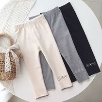 Children hit bottom pants 2022 Spring autumn new baby girls three small flowers 100 hitch-style casual fashion hit bottom pants