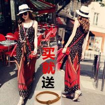 Ethnic style suspenders Bohemia long dress big size beach dress Thai seaside holiday sleeveless dress women Summer