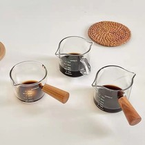 Coffee measuring cup wooden handle creative wooden handle small milk cup glass small milk pot sauce dish milk jar mini seasoning dipping dish