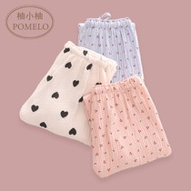 ins early autumn pure cotton cotton cloth bubble cotton yarn heart-shaped cherry printed loose full cotton home pants home sleeping pants women