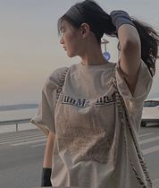 Fried Street Summer gray short sleeve T-shirt female 2021 New American vintage print loose cotton shirt top