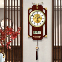 New Chinese wall clock Chinese style perpetual calendar with calendar temperature silent clock living room hanging clock home Bell ornaments