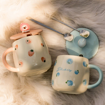 Ceramic mug mug with lid with spoon cute creative girl couple pair of office home coffee mug