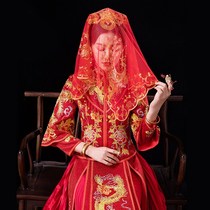 Bride wedding red hijab 2021 new red veil costume Xiuhe accessories vintage embroidery soft veil Chinese style