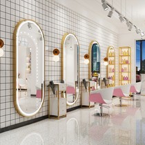 Chaodian Net Red Barber shop mirror LED luminous mirror Hair Salon Salon simple touch ironing makeup mirror table