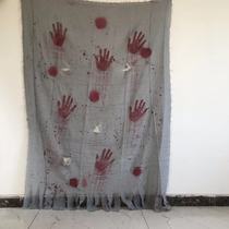 Blood handprint curtain Halloween script killing atmosphere props Haunted house decoration scary room Secret Room