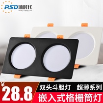 Double head cylinder light led embedded rectangular ultra-thin open pore 8 * 16 double hole square spotlight 10 * 20cm grid light