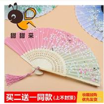Wooden lady wooden fan retro fan Portable hollow folding craft folding fan Ancient fan
