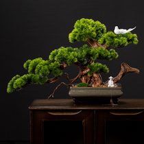 New Chinese style simulation welcome pine office decoration Living room entrance green plant bonsai planting Hotel villa soft decoration landscaping