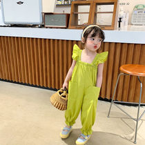 Girls pants 2021 summer new Korean childrens clothing bud pants girls jumpsuit childrens sling bloomers