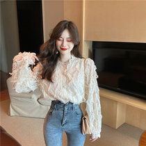 Large size lace bottoming shirt womens spring 2021 new Korean version of the machine hollow shirt top long-sleeved shirt