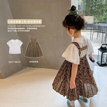 Girls back skirt set Xia Ke new foreign baby shirt jacket floral skirt two-piece Korean bubble sleeve