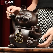 Woodcarving ornaments lucky cat solid wood carving home living room office shop opening decoration Mahogany Craft Gift