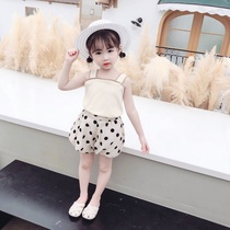 Girl sling suit summer baby Foreign style children fashion clothes 0-3-5 years old 2 baby shorts two sets