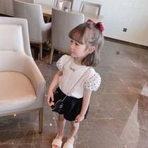 Girls short sleeve T-shirt 2021 summer new baby baby bubble sleeve short sleeve T-shirt 3-8 years old wild tide