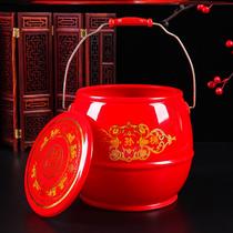 Red bucket Hall ornaments plus Daqing family decoration wedding gifts children and grandchildren barrels with cover supplies Chinese festive