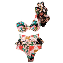 One shoulder swimsuit print bikinis brazilian bikini set hig