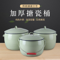 Fruit green enamel rice bucket with handle Old-fashioned enamel bucket with lid 10 pounds of rice bucket can be heated over an open flame stew