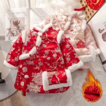 Baby qipao female baby autumn and winter Chinese wind gush and cotton Tang dress girl warm and happy to celebrate the New Years dress