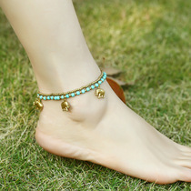European and American bohemian jewelry elephant copper accessories turquoise beaded multi-layer woven beach anklet women