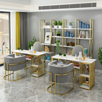 Modern multi-function wrought iron nail art table and chair set Net red manicure table sofa chair double-layer marble nail art table