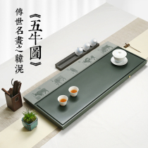 Whole stone tea tray Simple black gold stone dry bubble Taichung-style large drainage Tianluo Green Office slate tea sea