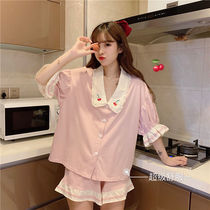  Korean pajamas female ins cardigan summer short-sleeved shorts Simple Japanese sweet student net red home service suit