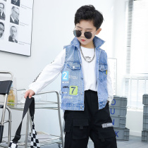 Boy cowboy waistcoat pure cotton vest handsome in fashion spring clothing 2022 new children waistcoat boy camshoulder jacket