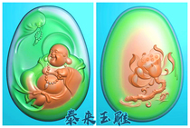 Fine carving figure lotus maitreya buddha bat two-sided computer carving figure jade carving figure oval bat Buddha pendant double-sided