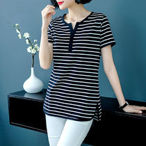 Short sleeve t-shirt women loose 2021 new summer dress long size fat mm slim body shirt top base shirt tide