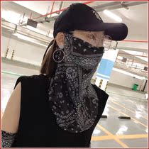 Summer sun protection ice silk breathable veil cover full face protective neck woman washable face towel mask hanging ear neck guard dust cover