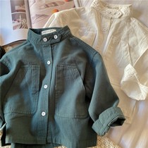 Middle Children Pure Color Upright Collar Shirt 2022 Spring Autumn New South Korea Boy Han Edition Blouse Male Baby Casual Clothes