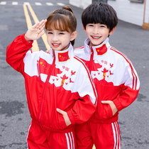Primary school uniforms spring and autumn suits China Red childrens sports kindergarten Garden uniforms new three-piece tide