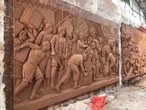 Lin Xu Sculpture Tiger Door Nitrosmoke Relief Mural Sandstone External Wall Background Party built Red Sculpture Integrity Campus