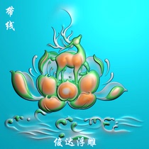 Flower deer waves Lotus deer brand engraved map jade carving figure BMP grayscale map JDP Lotus sika deer