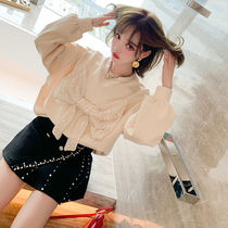 Sequin mesh bow loose foreign girl Joker sweater womens clothing 2021 autumn new new pullover