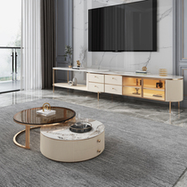 Living room light luxury Rock board modern high and low tea table TV cabinet combination telescopic paint storage floor cabinet TV cabinet