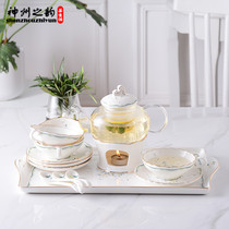 Glass boiled fruit heat-resistant ceramic Afternoon Tea Flower Fruit tea cup tea set household candle heating flower tea tea set