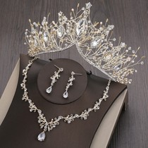 Veil bride main wedding dress crown three-piece headdress crown 2021 new fairy super fairy forest crystal high-end