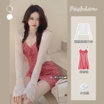  Sweet and spicy wind sexy suspender dress suit womens summer new thin sunscreen cardigan sweet pure desire short skirt