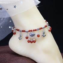 2021 New flush agate anklet female ins niche design anti-accessories safe lock jewelry red rope hand rope