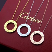 Womens necklace LOVE series classic round cake diamond-set 18K rose gold pendant clavicle chain Valentines Day gift